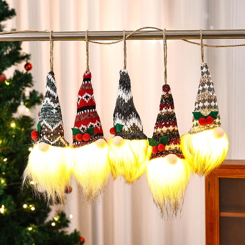 Ornamenti Appesi Gnomo Di Natale LED Luminoso Bambola Senza Volto In Maglia Decorazione Albero Di Natale Stile Nordico