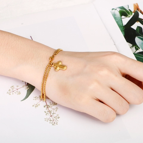 Double Layer Titanium Steel Bracelet For Women Gold Silver Heart Cross Butterfly Elephant Hamsa Hand Pendant Box Chain Jewelry