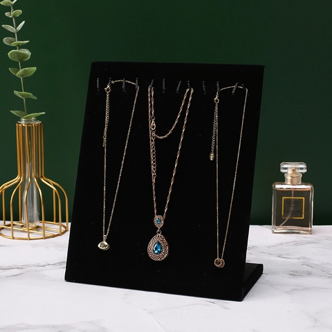 Velvet Linen Jewelry Display Stand L-Shaped Necklace Organizer Plate Earring Stud Holder For Countertop Boutique Showcase