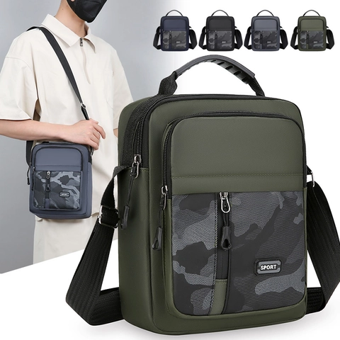 Borsa Tracolla Uomo Tessuto Oxford Impermeabile Patch Camouflage Multi Tasca Casual Sport Outdoor Messenger