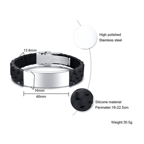 Pulsera Hombre Acero Inoxidable Silicona Ajustable Deportivo Placa ID Brazalete Muñeca Pulido Joyería Minimalista Regalo Hijo