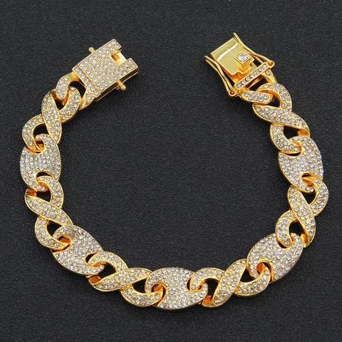 Pulsera Hip Hop Iced Out Para Hombre Lleno De Diamantes De Imitación Aleación Cadena Cuban H Link Joyería Bling