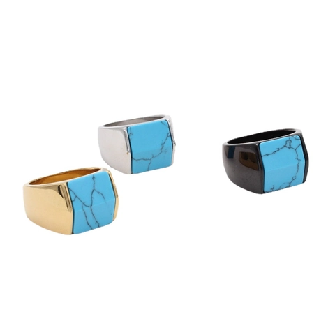 Anello Sigillo Da Uomo In Acciaio Inossidabile Con Pietra Turchese Blu Quadrata Stile Punk Retrò