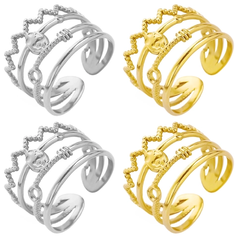 Vintage Stainless Steel Multi Layer Open Ring Punk Skull Crown Adjustable Finger Ring Non Fading Jewelry For Men Women