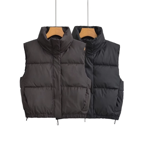Gilet Imbottito Donna Collo Alto Giacca Senza Maniche Trapuntata Corta Cerniera Casual Streetwear