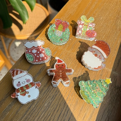 Christmas Hair Claw Clips Acrylic Glitter Snowman Gingerbread Man Santa Claus Xmas Party Cute Accessories For Women