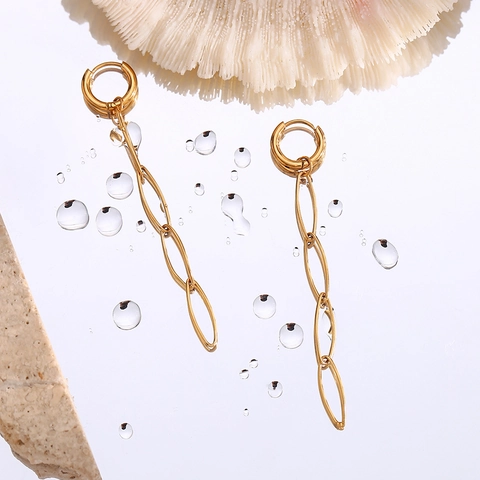 Minimalistische Edelstahl Lange Kettenglieder Hängeohrringe Für Damen Vergoldeter Geometrischer Industriestil Schmuck Geschenk