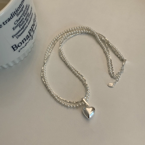 Collana A Doppio Strato Con Ciondolo A Cuore Künstliche Perle Artificiali E Catena In Metallo Gioiello Elegante Da Donna