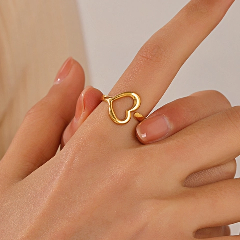 Anillo De Acero Inoxidable Con Corazón Hueco Minimalista Para Mujer Banda Abierta Ajustable Joyería Estilo INS Regalo