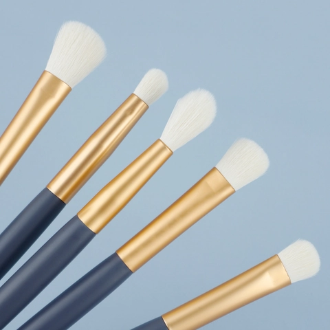 Eye Makeup Brushes Professional Synthetic Fiber Wood Handle Aluminum Tube Soft Blending Eyeshadow Tool Blue Gold Portable