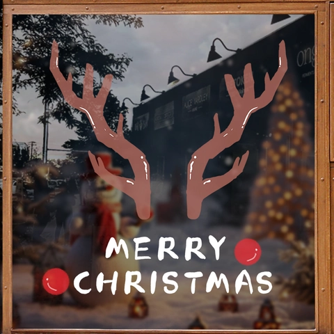 Christmas Window Sticker Reindeer Antler Static Cling Double Sided PVC Decal For Glass Door Shop Home Holiday Decoration