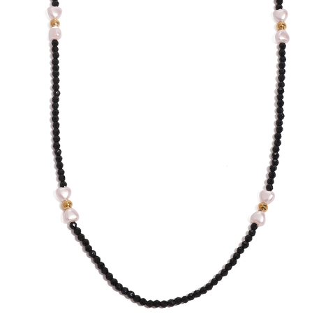Edelstahl Herz Künstliche Perle Halskette Für Damen Schwarz Facettierte Strass Perlenkette Galvanisierter Schmuck Geschenk