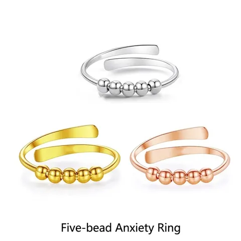 Angstring Für Damen Herren Kupfer Fidget Spinner Stressabbau Fünf Rotierende Perlen Offen Verstellbarer Finger Schmuck