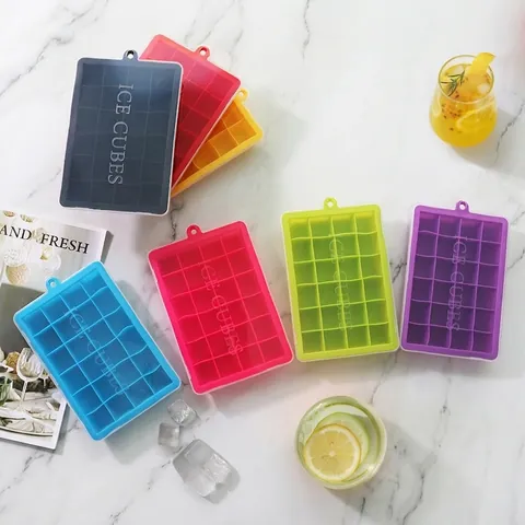 Silicone Ice Cube Tray With Lid Flexible Square Reusable Mold For Freezer Drinks Whiskey Cocktails Kitchen Tools