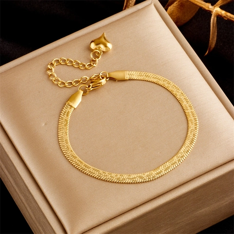 Bracciale A Catena Di Serpente Minimalista Placcato Oro Acciaio Inossidabile Con Ciondolo A Cuore Regolabile Donna