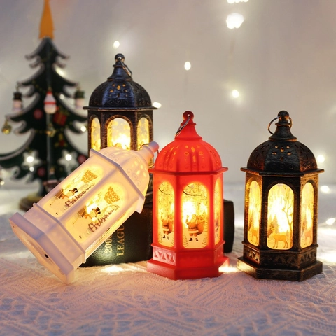 LED Christmas Lantern Night Light Decorative Retro Hanging Electronic Ornament Santa Snowman Deer Plastic Desktop Holiday