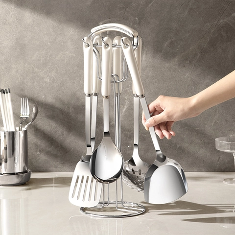 Utensili Da Cucina Acciaio Inossidabile Manico Ceramica Spatola Mestolo Schiumarola Cucchiaio Per Pasta E Riso