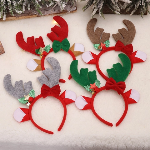 Cerchietto Corna Di Renna Natale Plastica Stoffa Feltro Paillettes Campanelli Fiocchi Decorativi Orecchie Costume Da Festa