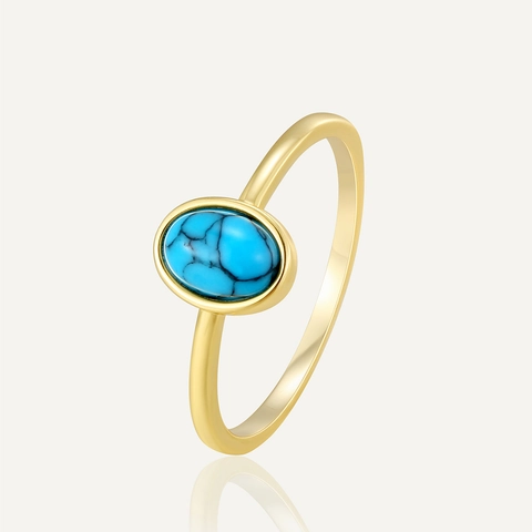 Bague En Cuivre Vintage Bohème Plaqué Or Turquoise Ovale Pour Femme Style Occidental Géométrique Incrusté Bague De Doigt Bijoux De Mode