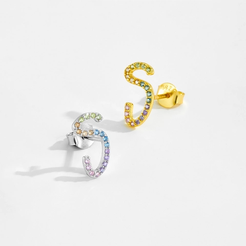925 Sterling Silver Hoop Stud Earrings Colorful Cubic Zirconia Geometric Heart Flower Delicate Style Women Fine Jewelry