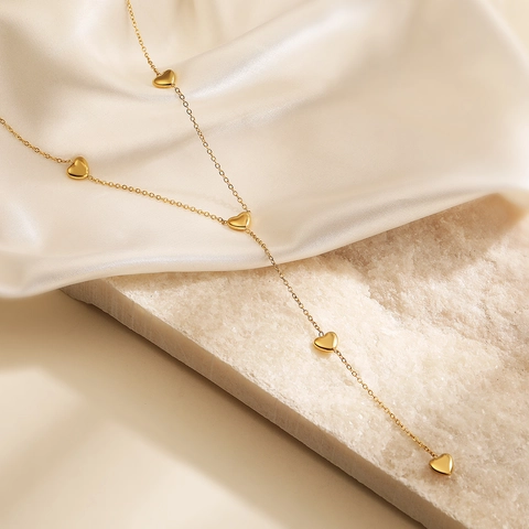 Minimalist Heart Star Tassel Pendant Necklace Stainless Steel Gold Plated Y Shaped Chain For Women Elegant Jewelry