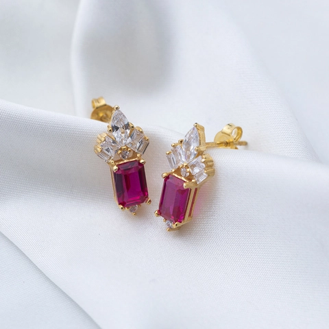 Orecchini a Bottone in Zirconia Rettangolari di Lusso Per Donna Con Perno in Argento Sterling 925 Gioielli in Rame