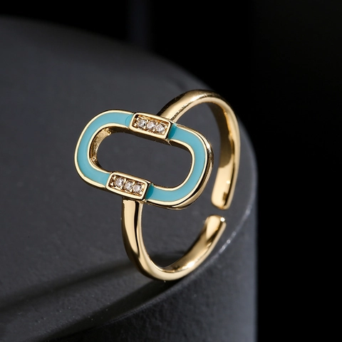 Adjustable Geometric Enamel Ring Copper 18K Gold Plated Micro Pave Zircon Elegant Fashion Jewelry For Women
