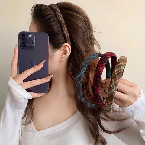 Serre Tête Rembourré En Tissu À Carreaux Rétro Pour Femmes Style Preppy Anglais Accessoires Cheveux Tartan Vintage
