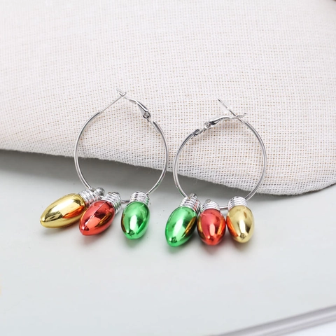 Orecchini a Cerchio in Lega con Lampadina di Natale Multicolore Galvanizzati Pendenti Lampadina per Donna Gioielli per Feste