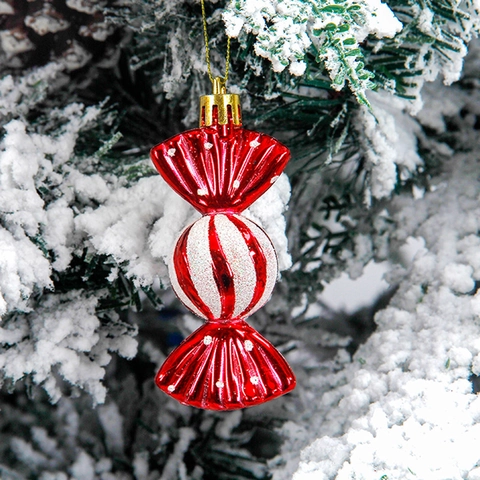 Adornos Colgantes Para Árbol De Navidad Con Forma De Caramelo Plástico Galvanizado Con Rayas Brillantes Decoración Fiesta