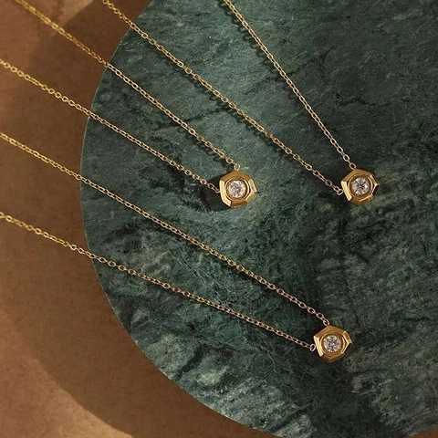 Geometrische Sechseckige Anhänger Halskette Edelstahl Vergoldet Minimalistische Schlüsselbeinkette Schmuck Geschenk Für Frauen