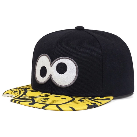 Chapeau Snapback Broderie Grands Yeux Dessin Animé Polyester Bord Plat Hip Hop Streetwear Ajustable Casquette Nouveauté Amusante