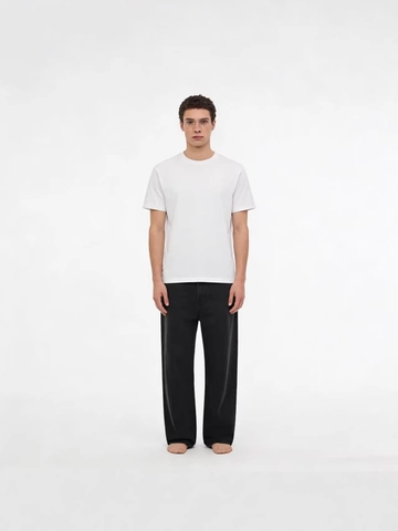 Jeans Uomo Denim Cotone Vestibilità Ampia Dritto Gamba Larga Vintage Lavato High Street Moda Vita Media
