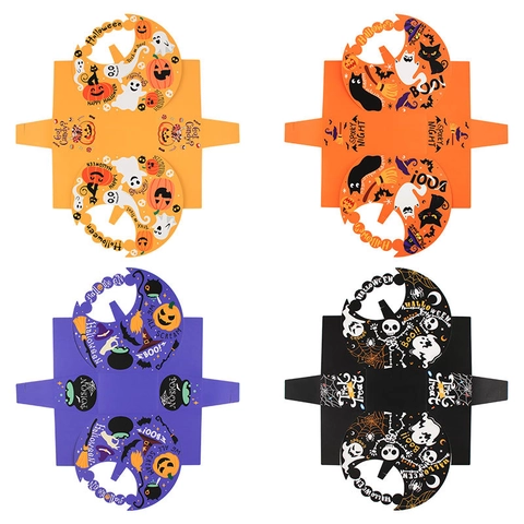 Halloween Candy Box Handheld Paper Gift Bag Moon Handle Portable Pumpkin Ghost Design Party Favors Packaging