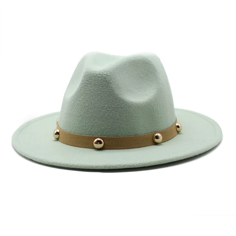 Classic Fedora Hat Cotton Polyester Blend Retro Jazz Style With Gold Metal Rivet Belt Wide Flat Brim Unisex