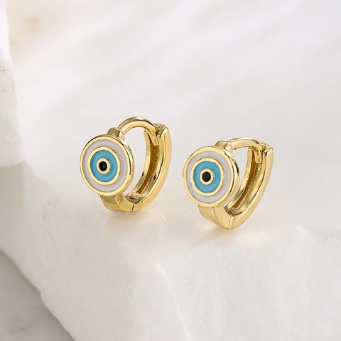 Boucles D'oreilles Huggie Hoop Mauvais Oeil Émail Cuivre Plaqué Or 18K Oeil De Démon Bijoux Boho Mode Pour Femmes Filles