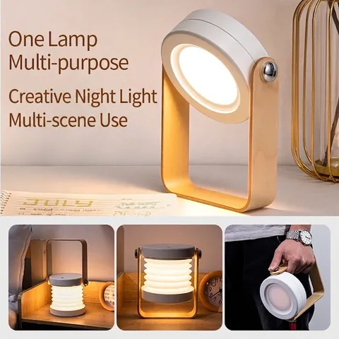 LED Lantern Night Light Wood Handle Telescopic Folding USB Rechargeable Touch Dimmable Portable Desk Lamp For Bedroom