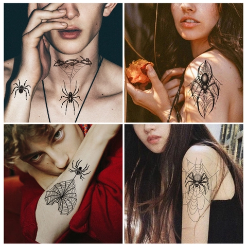 Adesivi Per Tatuaggi Temporanei Ragno 3D Realistici Halloween Impermeabili Ragnatela Teschio Body Art Per Feste