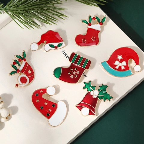 Weihnachten Brosche Pin Emaille Legierung Strass Cartoon Weihnachtsmann Schneemann Rentier Baum Feiertag Party Deko Schmuck
