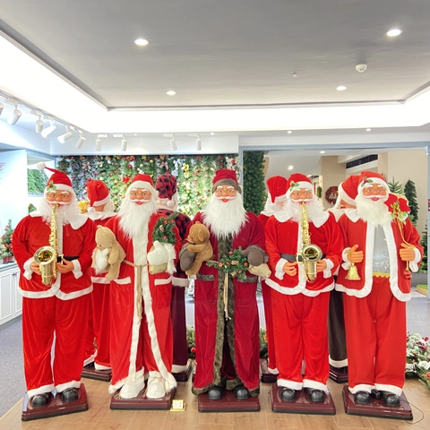 Figurine Musicale Père Noël Électrique Chantant Dansant Décoration Sol Tissu Peluche Plastique Durable Fête Intérieur Bienvenue