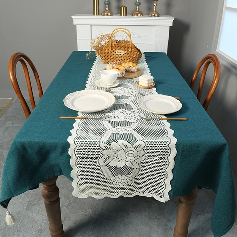 Runner Da Tavolo Pizzo Fiore Cavo Uncinetto Nappa Poliestere Elegante Per Matrimonio Natale Festa Casa Tavolo Pranzo Decor