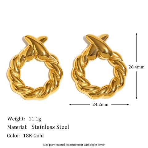 Retro Twist Runde X Ohrstecker 18K Vergoldet Edelstahl Minimalistische Knoten Creolen Für Damen
