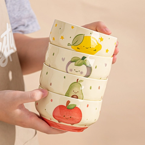 Ciotola In Ceramica Con Frutta Cartone Animato Sottosmalto Moderno Resistente Al Calore Microonde Stoviglie Dessert Ciotola Per Riso