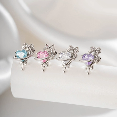 Hart Zirkoon Kraakbeen Piercing Stud Oorbel Met 925 Sterling Zilveren Oorsteker Strik Planeet Ontwerp Sweet Cool Stijl