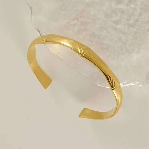 Open Armring Bamboeknoop 18K Verguld Roestvrij Staal Verstelbaar Minimalistisch Retro C Vorm Armband Voor Vrouwen