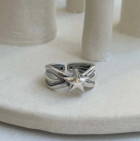 Ring Aus 925er Sterlingsilber Mit Stern Retro Industriestil Offen Verstellbar Minimalistischer Schmuck Für Damen