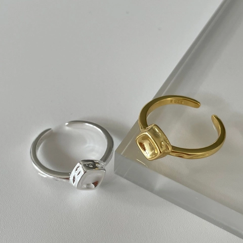 Anello In Argento Sterling 925 Quadrato Geometrico Trama Irregolare Regolabile Gioielli Minimalisti Per Donna