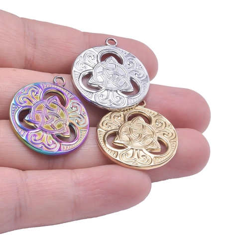 Collana con Pendente Nodo della Strega in Acciaio Inossidabile Donna Uomo Vintage Nodo Celtico Triquetra Vuoto Ciondolo Tondo Gioielli DIY