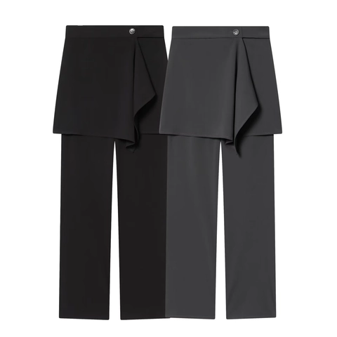 Americana De Mujer Y Pantalón Con Capa De Falda Asimétrica Tejido Color Sólido Elegante Ropa De Oficina
