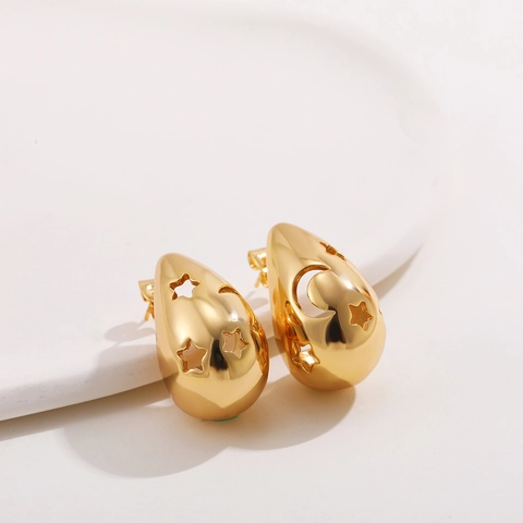 18K Vergoldete Edelstahl Ohrringe Für Damen Hohlstern Mond Tropfen Zirkonia Ohrstecker Light Luxury Fashion Wassertropfen Ohrringe Schmuck Geschenk